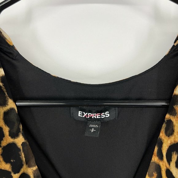 Express Dress Brown Black Leopard Print Long Sleeve Mini V Neck - Picture 3 of 11